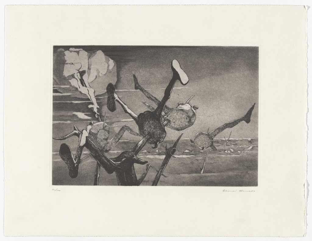 Chimei Hamada, Landscape, 1954, Etching and aquatint, 
plate: 9 3/4 x 14 3/16" (24.8 x 36.1 cm); sheet: 15 9/16 x 20 3/8" (39.6 x 51.8 cm), ed.100