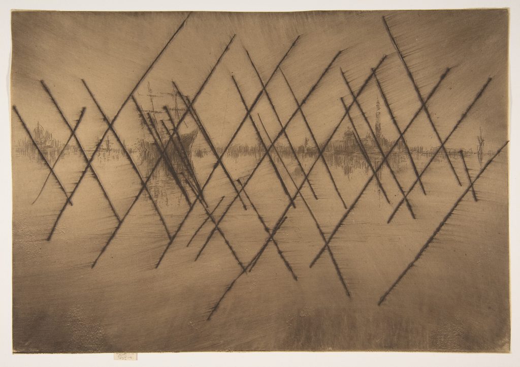 Nocturne James McNeill Whistler American 1879–80 Etching and drypoint; ninth state of nine from the cancelled plate (Glasgow); printed in dark brown ink on fine laid paper Plate: 7 7/8 × 11 1/2 in. (20 × 29.2 cm) Sheet: 7 7/8 × 11 1/2 in. (20 × 29.2 cm)