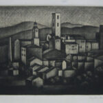 長谷川潔 《プロヴァンスの古市》 1925 銅版 20x28cm